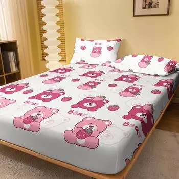 1 Cartoon Cute Animal Bear Printed Matte Fitted Sheet, Bedroom Printed Bed Cover, Bedding (Excluding Pillowcases) 71x132cm