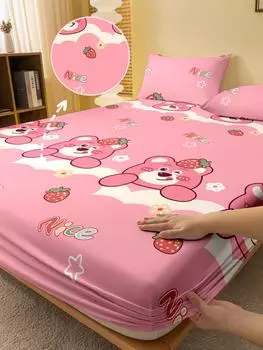 1 Cartoon Cute Animal Bear Printed Matte Fitted Sheet, Bedroom Printed Bed Cover, Bedding (Excluding Pillowcases) 71x132cm