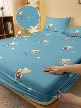 1 Cartoon Cute Animal Bear Printed Matte Fitted Sheet, Bedroom Printed Bed Cover, Bedding (Excluding Pillowcases) 71x132cm