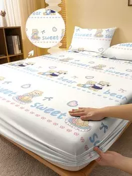 1 Cartoon Cute Animal Bear Printed Matte Fitted Sheet, Bedroom Printed Bed Cover, Bedding (Excluding Pillowcases) 71x132cm