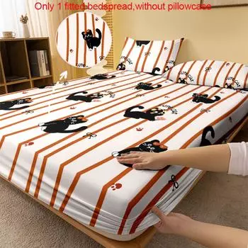 1 Cartoon Cute Animal Cat Printed Matte Fitted Sheet, Bedroom Printed Bed Cover, Bedding (Excluding Pillowcases) 71x132cm