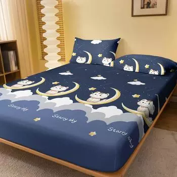1 Cartoon Cute Animal Cat Printed Matte Fitted Sheet, Bedroom Printed Bed Cover, Bedding (Excluding Pillowcases) 71x132cm