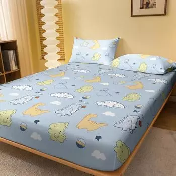 1 Cartoon Cute Animal Dinosaurs Printed Matte Fitted Sheet, Bedroom Printed Bed Cover, Bedding (Excluding Pillowcases) 71x132cm