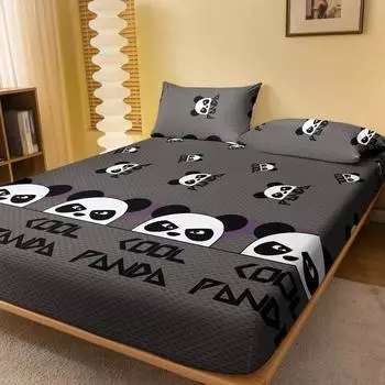 1 Cartoon Cute Animal Panda Printed Matte Fitted Sheet, Bedroom Printed Bed Cover, Bedding (Excluding Pillowcases) 71x132cm