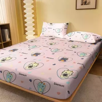 1 Cartoon Cute Animals Dinosaur Printed Matte Fitted Sheet, Bedroom Printed Bed Cover, Bedding (Excluding Pillowcases) 71x132cm