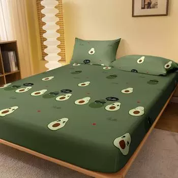 1 Cartoon Cute Avocado Doll Printed Matte Fitted Sheet, Bedroom Printed Bed Cover, Bedding (Excluding Pillowcases) 71x132cm