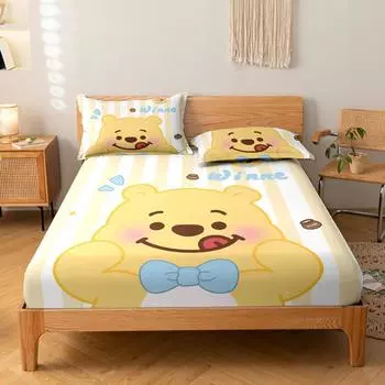 1 Cartoon Cute Bear Zai Pattern Digital Printed Frosted Fitted Sheet,Bedroom Printed Bed Cover,Bedding(No Pillowcase) 71x132cm
