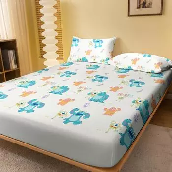 1 Cartoon Cute Monster Pattern Digital Printed Frosted Fitted Sheett,Bedroom Printed Bed Cover,Bedding(No Pillowcase) 71x132cm