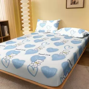 1 Cartoon Cute Plant Flower Bear Printed Matte Fitted Sheet, Bedroom Printed Bed Cover, Bedding (Excluding Pillowcases) 71x132cm
