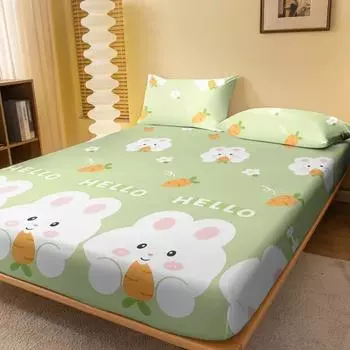 1 Cartoon Cute Plant Flower Rabbit Printed Matte Fitted Sheet, Bedroom Printed Bed Cover, Bedding (Excluding Pillowcases) 71x132cm