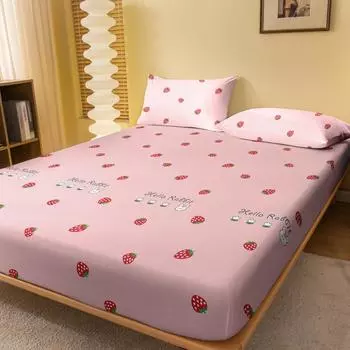 1 Cartoon Cute Plant Strawberry Rabbit Printed Matte Fitted Sheet, Bedroom Printed Bed Cover, Bedding (Excluding Pillowcases) 71x132cm