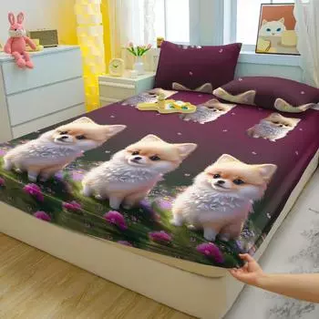 1 Cartoon Fun Animal Printed Matte Fitted Sheet, Bedroom Printed Bed Cover, Bedding (Excluding Pillowcases) 71x132cm
