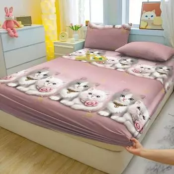 1 Cartoon Fun Animal Printed Matte Fitted Sheet, Bedroom Printed Bed Cover, Bedding (Excluding Pillowcases) 71x132cm