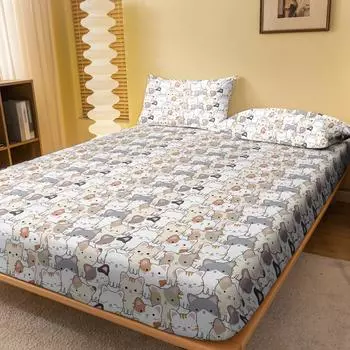 1 Cartoon Fun Animal Printed Matte Fitted Sheet, Bedroom Printed Bed Cover, Bedding (Excluding Pillowcases) 71x132cm