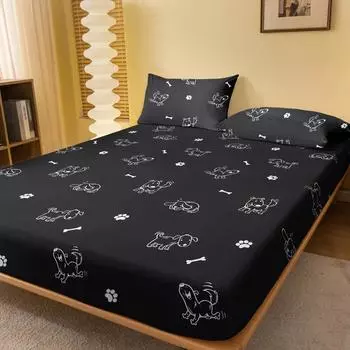 1 Cartoon Fun Animals Dog Printed Matte Fitted Sheet, Bedroom Printed Bed Cover, Bedding (Excluding Pillowcases) 71x132cm