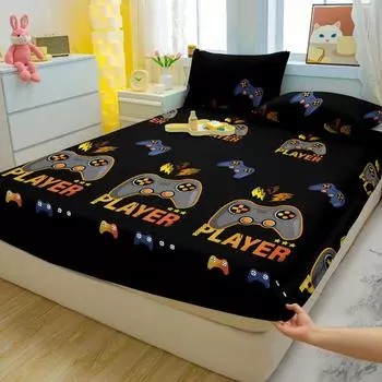 1 Cartoon Fun Game Printed Matte Fitted Sheet, Bedroom Printed Bed Cover, Bedding (Excluding Pillowcases) 71x132cm