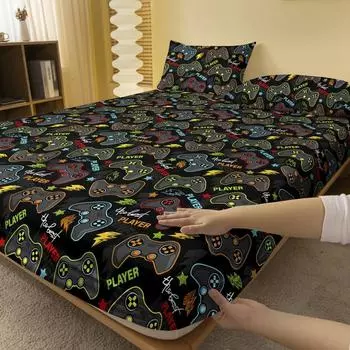 1 Cartoon Fun Printed Matte Fitted Sheet, Bedroom Printed Bed Cover, Bedding (Excluding Pillowcases) 71x132cm