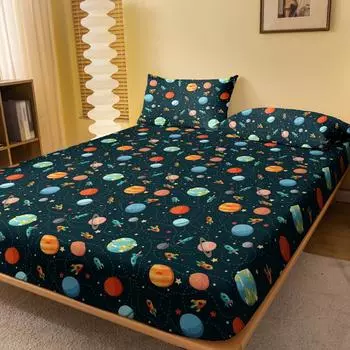 1 Cartoon Fun Printed Matte Fitted Sheet, Bedroom Printed Bed Cover, Bedding (Excluding Pillowcases) 71x132cm