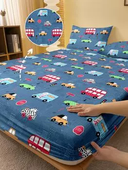 1 Cartoon Fun Printed Matte Fitted Sheet, Bedroom Printed Bed Cover, Bedding (Excluding Pillowcases) 71x132cm