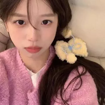 1 заколка для волос с бантом из кремовой овечьей шерсти, милая заколка для волос в форме сердца для девочки, пушистая контрастная заколка в виде клюва утки, милая заколка для волос белый