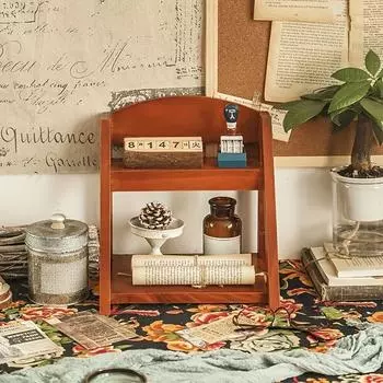 1 деревянный настольный стеллаж, настольный стеллаж для хранения, косметический стеллаж, настольная полка