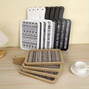 1 деревянный поднос с ручкой, квадратный кухонный деревянный поднос для салата и фруктов, легко моющийся, поднос из цельного дерева, орнамент A