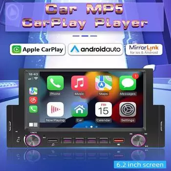 1 Din 6,2-дюймовый автомобильный радиоприемник CarPlay Bluetooth Android-Auto MP5-плеер Hand Free USB FM-приемник Стерео аудиосистема Головное устройство F170C None