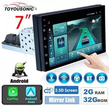 1 din 7 дюймов Автомобильный Радиоприемник Универсальный Мультимедиа Видео Плеер Стерео GPS Беспроводной CarPlay Android Auto Wi-Fi FM Bluetooth 4-core 1GB+32GB