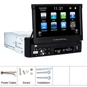 1 Din 7-дюймовый автомобильный радиоприемник с выдвижным экраном Мультимедийный видеоплеер Авторадио Универсальный Android MP5 Радио without 4led