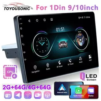 1 Din 9 дюймов Android Car Radio 4+64G Qled Screen Mirror Link 4 CORE FM BT Car Radio Autoradio Multimedia Player 4-core 2GB+64GB