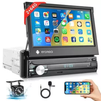 1 Din Android Car Audio GPS FM RDS Android Car Radio с 7-дюймовым сенсорным экраном Поддержка 1 Din Car Stereo Зеркало на руль Вид сзади