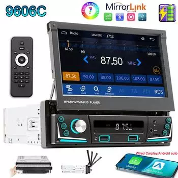 1 Din Автомобильный радиоприемник 7 дюймов Авторадио 2 USB Универсальный мультимедийный MP5-плеер 7 лампочек Проводной Carplay Android Auto Bluetooth HD FM Автомобильная стереосистема