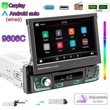 1 Din Автомобильный радиоприемник 7 дюймов Авторадио 2 USB Универсальный мультимедийный MP5-плеер Проводной Carplay Bluetooth HD FM Автомобильная стереосистема