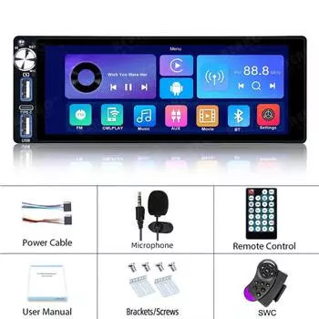 1 Din Carplay Авто Универсальный 6,9-дюймовый Радио RDS Android Сенсорный Экран Wi-Fi Автомобильная Стерео Видео GPS-навигация Bluetooth FM with 4led