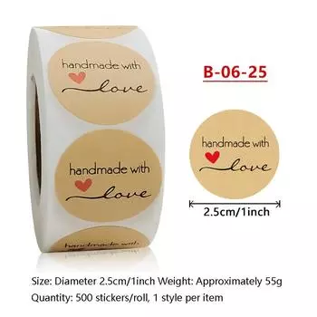 1-дюймовая круглая натуральная крафт-бумага для праздничного украшения выпечки, письма, товары для творчества, наклейки ручной работы с надписью «Любовь» / 500 этикеток в рулоне