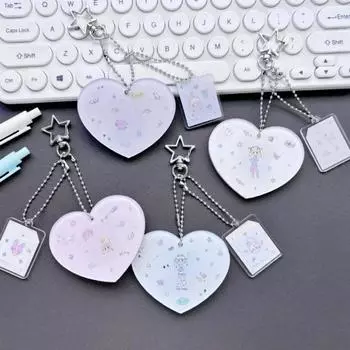 1-дюймовый милый корейский держатель для фотокарт Kpop в стиле сердца, милый мультяшный протектор удостоверения личности, портативный брелок для ключей, чехол для фотокарты