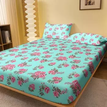 1 Fashion And Simple Modern Plant Flower Printed Matte Fitted Sheet, Bedroom Printed Bed Cover, Bedding (Excluding Pillowcases) 71x132cm