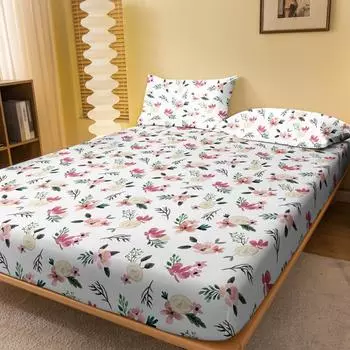 1 Fashion And Simple Modern Plant Flower Printed Matte Fitted Sheet, Bedroom Printed Bed Cover, Bedding (Excluding Pillowcases) 71x132cm