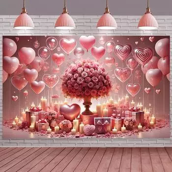 1 фоновая ткань ко Дню святого Валентина - многофункциональное романтическое украшение на стену в виде сердца и розовых шаров 180 110 cm/70.8 43.3 in