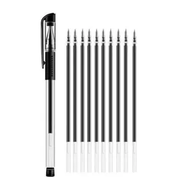 1 гелевая ручка и набор из 10 стержней с наконечником 0,5 мм. Учебные материалы для письма и занятий каллиграфией. 1 gel pen + 10 refills чёрный