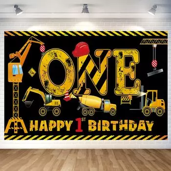 1 год Строительство День рождения Гобелен Мальчик Строительство Архитектура День рождения Украшения Гобелен Экскаватор Бетономер Автокран День рождения Настенный декор