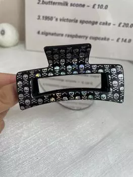 1 Hair claw Lady Halloween Black skull print claw clip back head Lady Halloween large shark clip hair accessory Size fits all