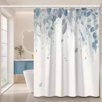 1 High-end leaf print shower curtain-decorative semi-transparent polyester fabric, easy to hang, perfect for bathroom decoration 90x180cm