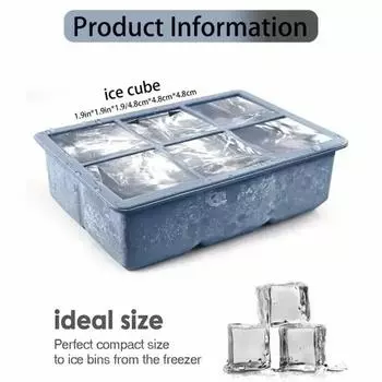 1 Ice Cube Without Lid, 6 Square Food-grade Silicone Ice Cube Mold, Ice Cube Tray, Ice Cube Maker, Whiskey Ice Cube Mold зелёный