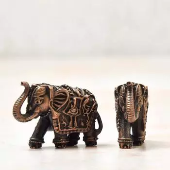 1-Inch Handmade Copper Elephant Set – Patina Antique Finish, Pair, Pack of 2
