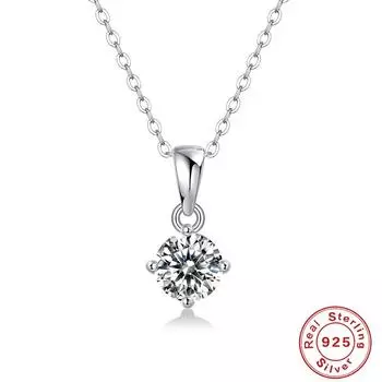 1 карат 925 пробы серебряный муассанит с четырьмя когтями простая цепочка на ключицу ювелирное ожерелье 925 Silver