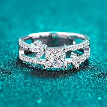 1 карат, обручальное кольцо с муассанитом принцессы для женщин, свадебные комплекты, белое золото, однотонное серебряное кольцо, роскошные ювелирные изделия с лабораторными бриллиантами 5.25