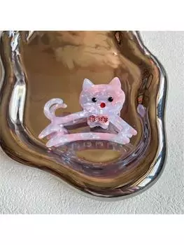 1 kitten hair claw New acetic acid hair clip girl cute medium shark clip Diamond kitten claw headpiece hair claw Size fits all