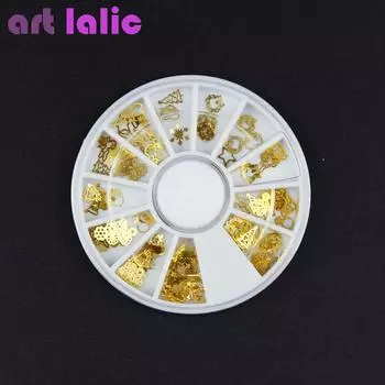 1 колесо полый дизайн ногтей золото металл рождественские украшения звездный венок подарок ломтик бриллианта 3D ювелирные изделия