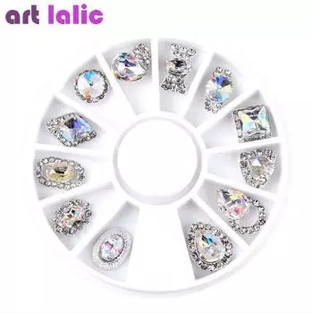 1 колесо смешанной формы для ногтей, сплав со стразами, блестящий кристалл, драгоценный камень, украшения для ногтей, украшение для ногтей